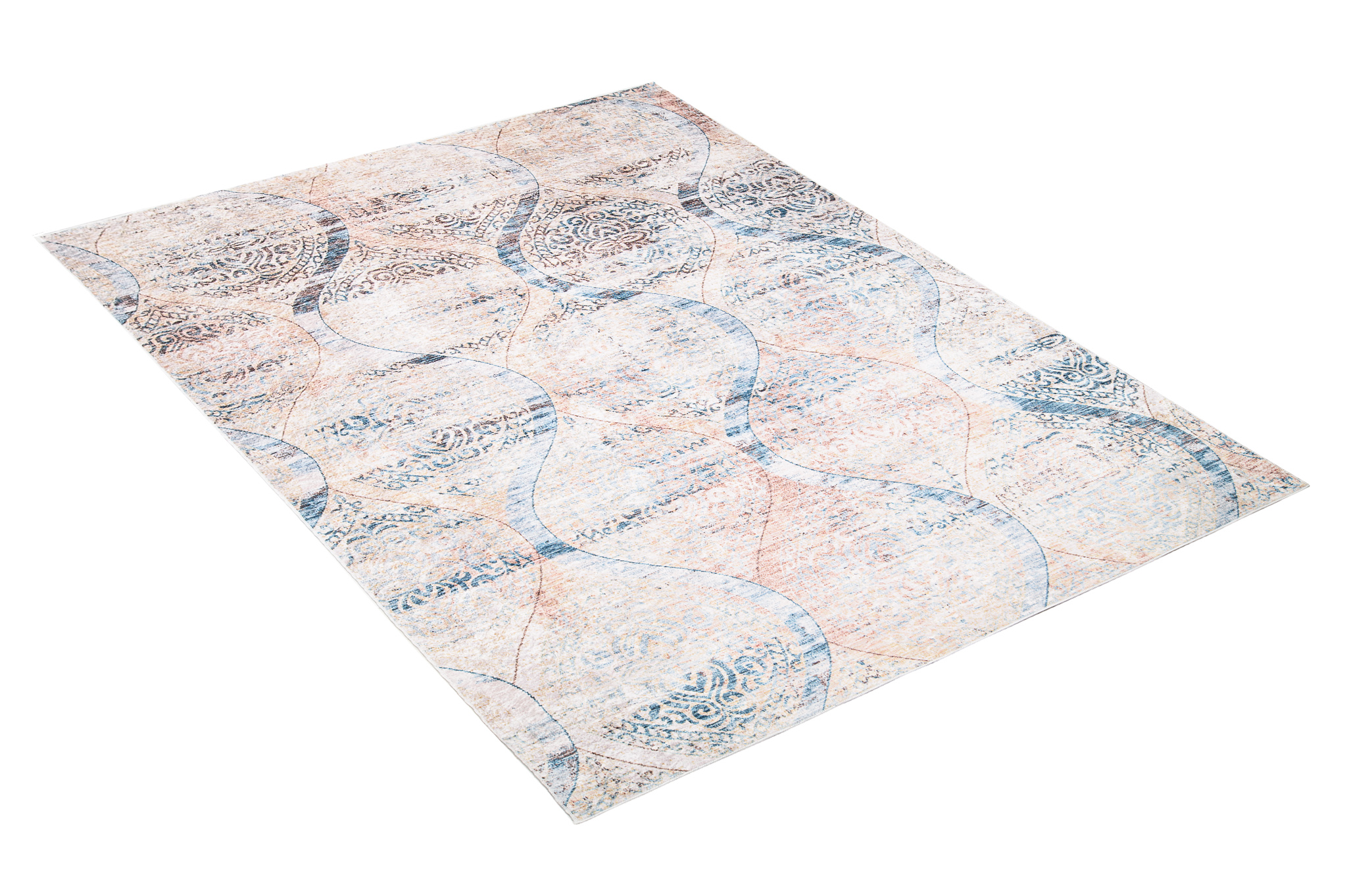 Alfombra Toscana Vintage Azul Beige Ornamentos