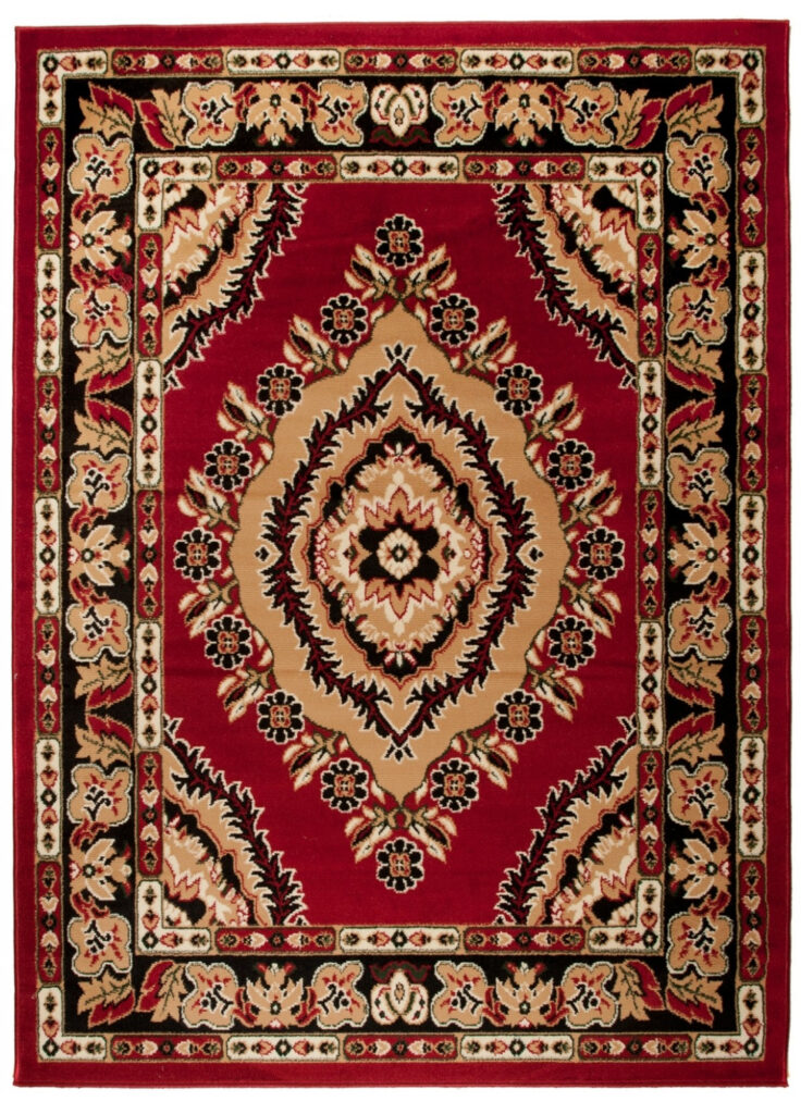 Alfombra Atlas Rojo Beige Tradicional Rosetón