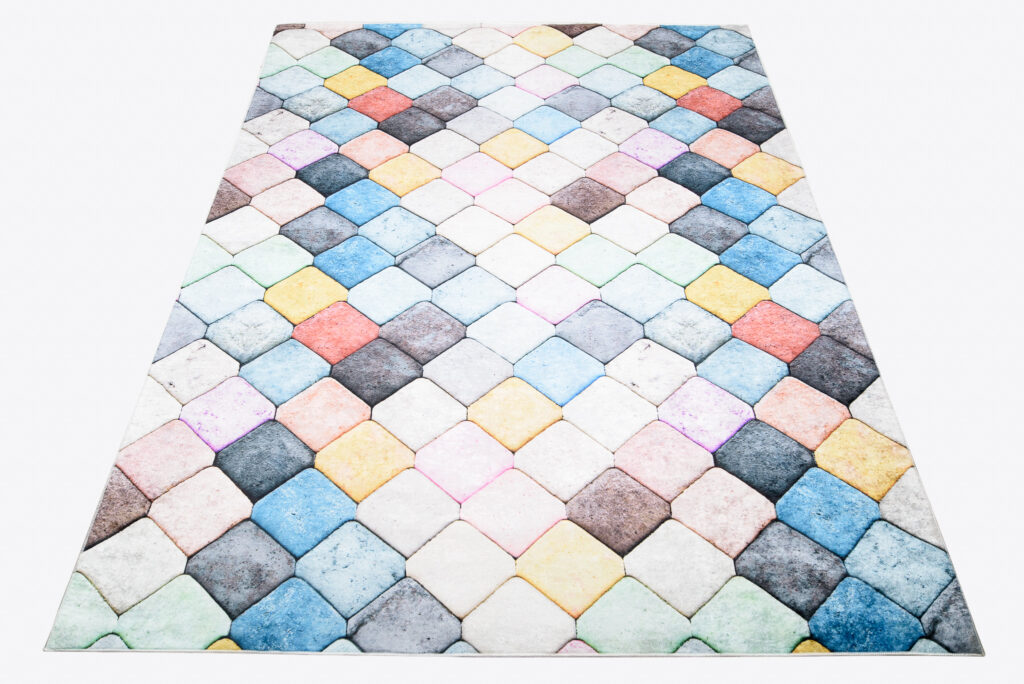Alfombra Toscana Geométrica Cuadrados Pastel
