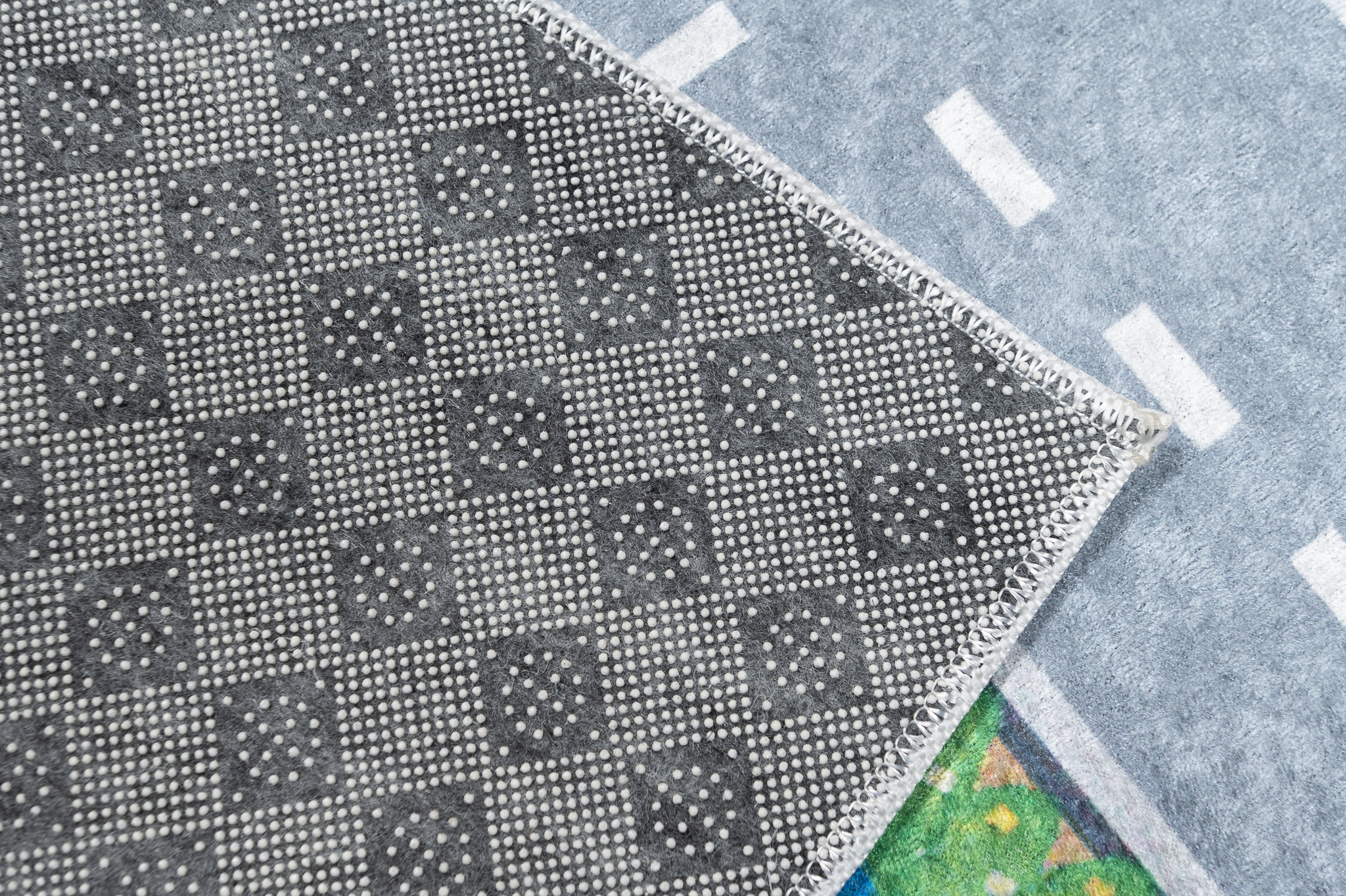 Alfombra Infantil Emma Lavable Antideslizante Verde Gris Carretera