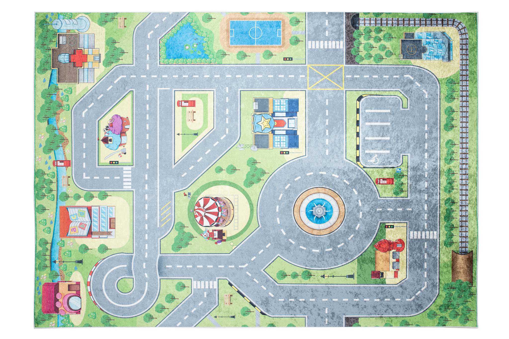 Alfombra Infantil Emma Lavable Antideslizante Verde Gris Carretera