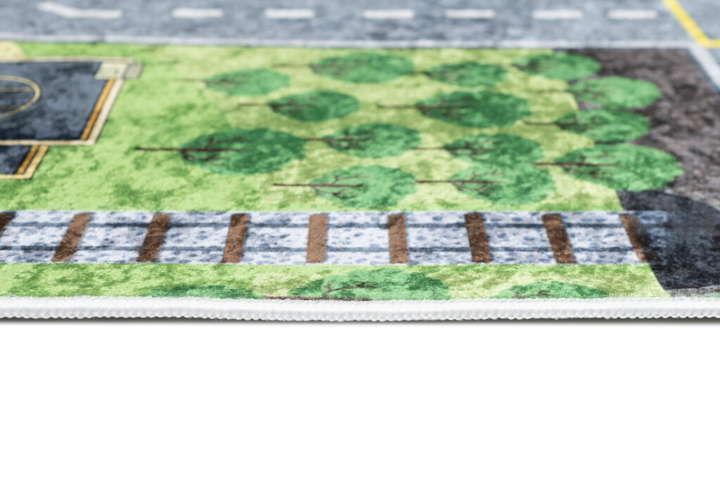 Alfombra Infantil Emma Lavable Antideslizante Verde Gris Carretera