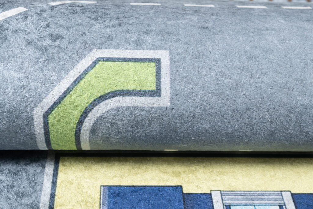 Alfombra Infantil Emma Lavable Antideslizante Verde Gris Carretera