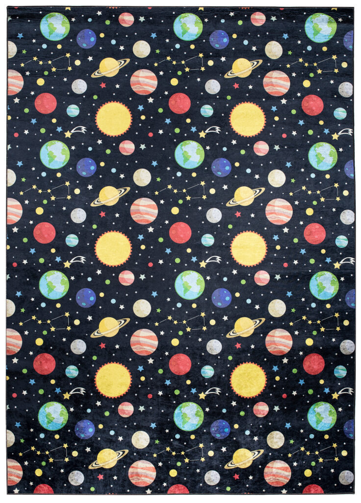 Alfombra Infantil Emma Oscura Espacio Planetas Antideslizante