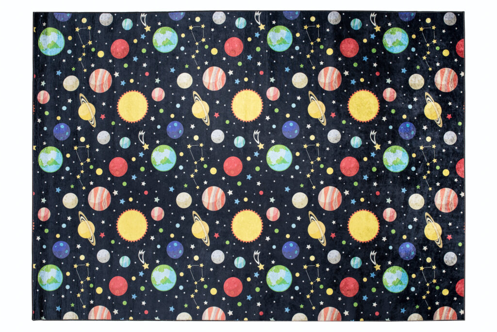 Alfombra Infantil Emma Oscura Espacio Planetas Antideslizante