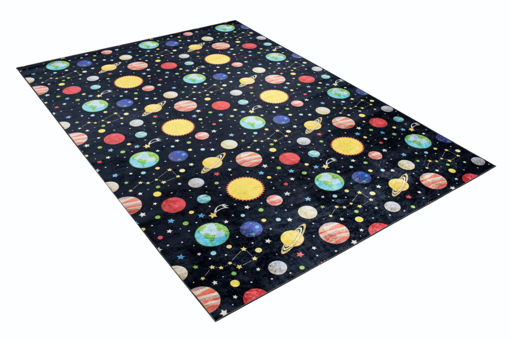 Alfombra Infantil Emma Oscura Espacio Planetas Antideslizante