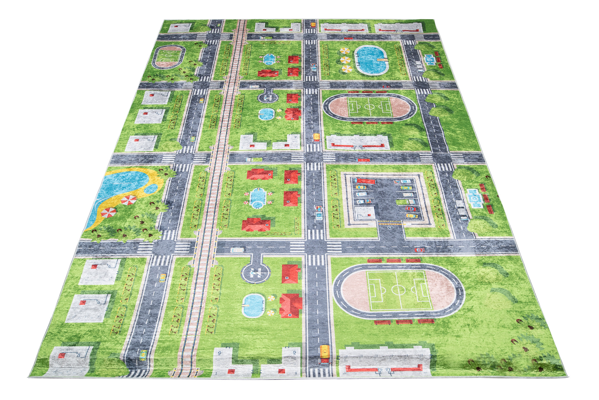 Alfombra Infantil Emma Verde Gris Ciudad Antideslizante