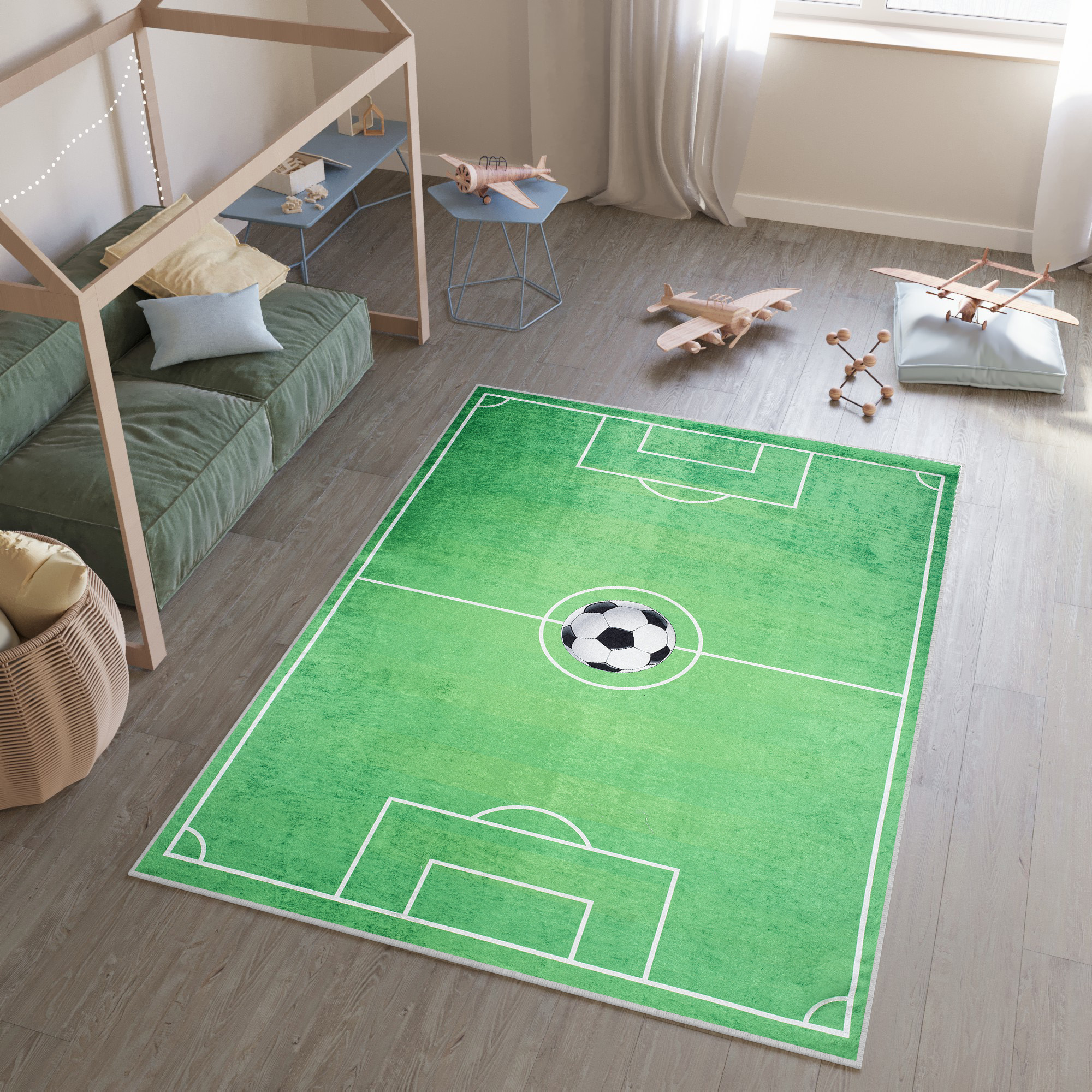 Alfombra Infantil Emma Verde Campo de Fútbol Antideslizante