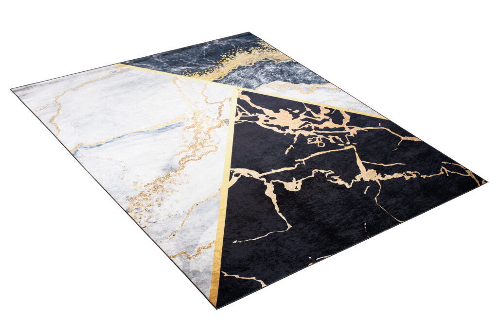 Alfombra Toscana Negro Gris Dorado Mármol