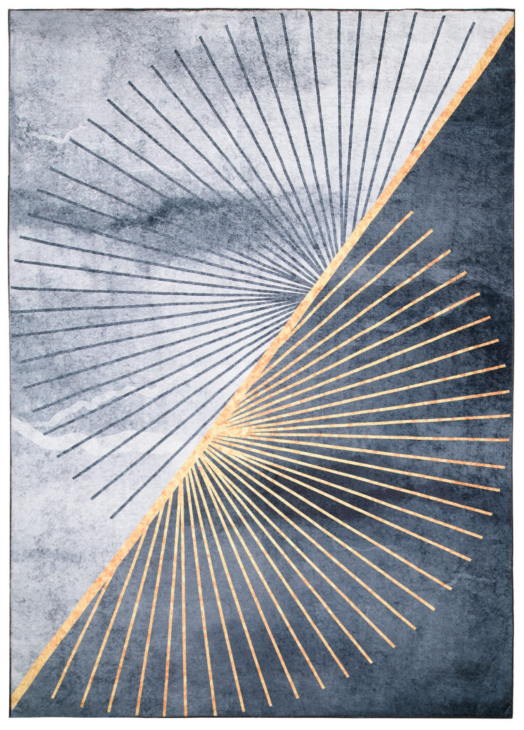 Alfombra Toscana Gris Rayos Dorados Antideslizante