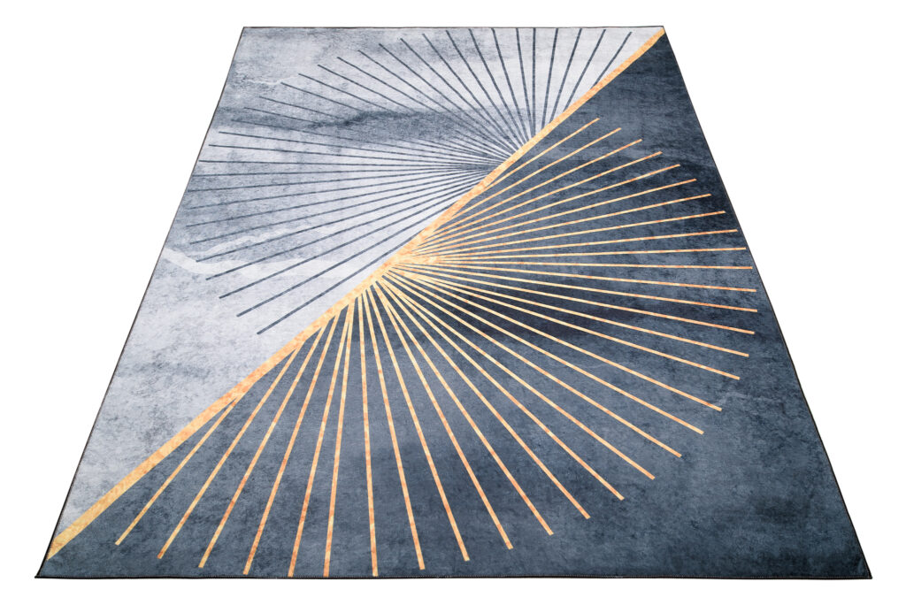 Alfombra Toscana Gris Rayos Dorados Antideslizante