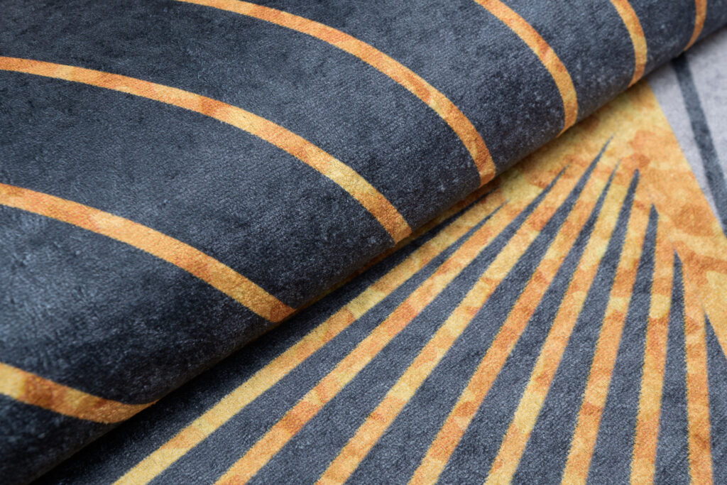 Alfombra Toscana Gris Rayos Dorados Antideslizante