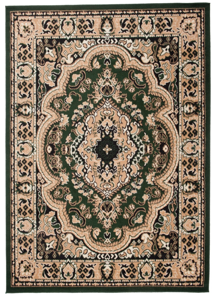 Alfombra Atlas Verde Beige Tradicional Rosetón Medallón