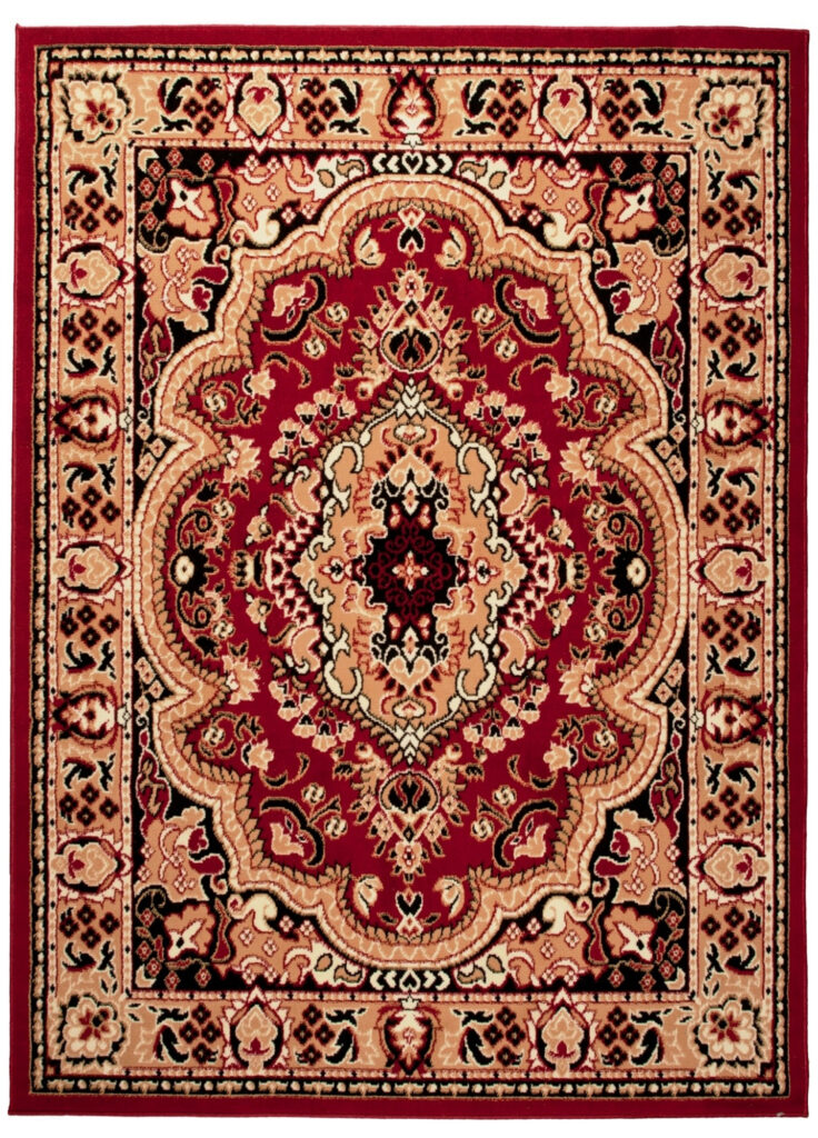 Alfombra Atlas Rojo Beige Tradicional Medallón