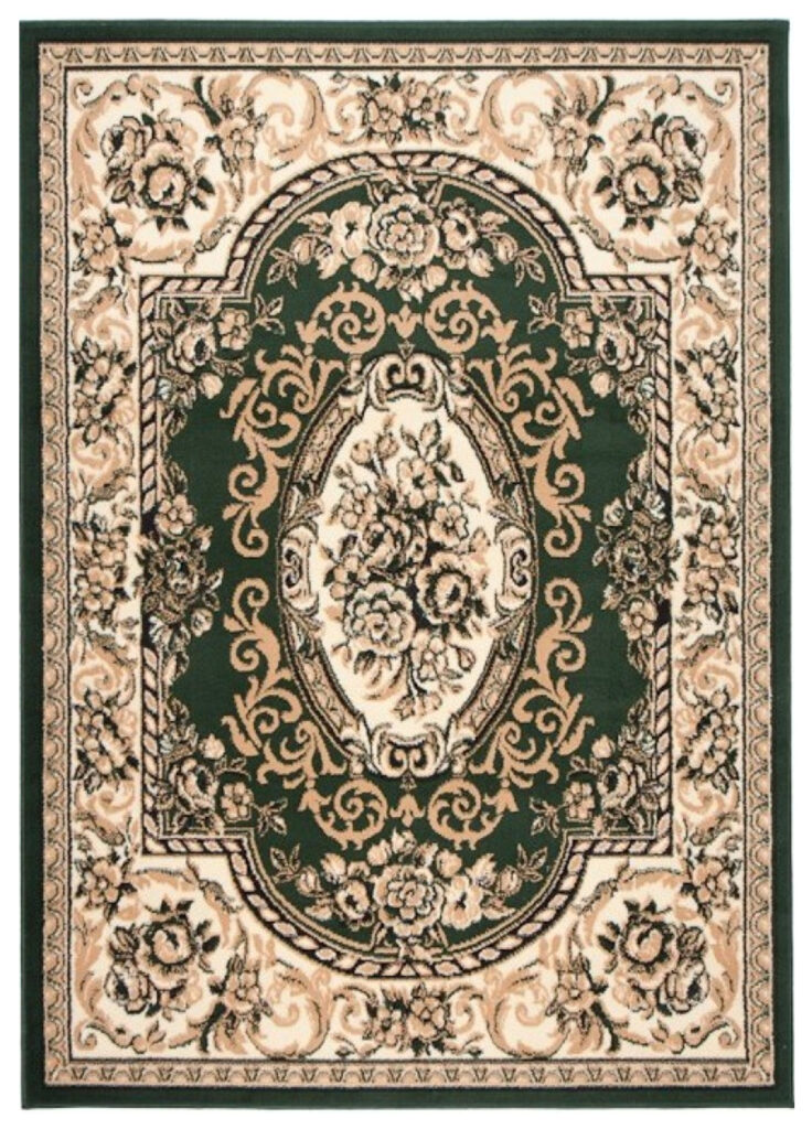 Alfombra Atlas Verde Crema Tradicional Ornamental