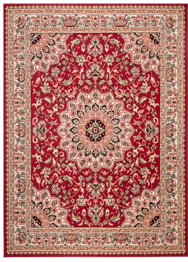 Alfombra Atlas Rojo Tradicional Rosetón Borde