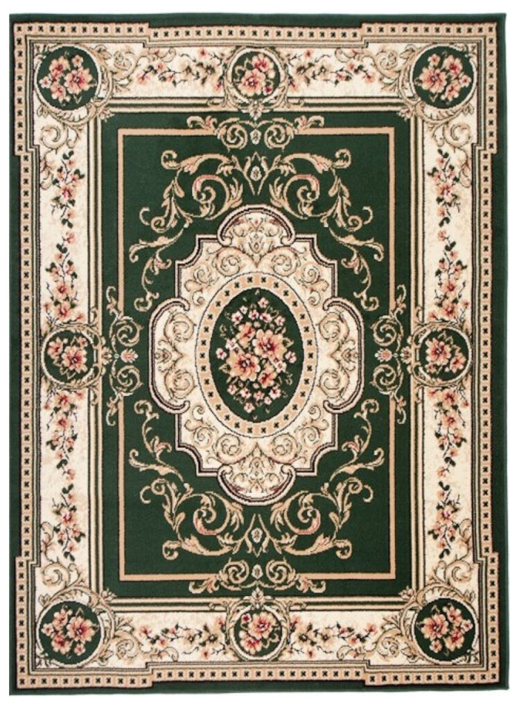 Alfombra Atlas Verde Crema Tradicional Medallón