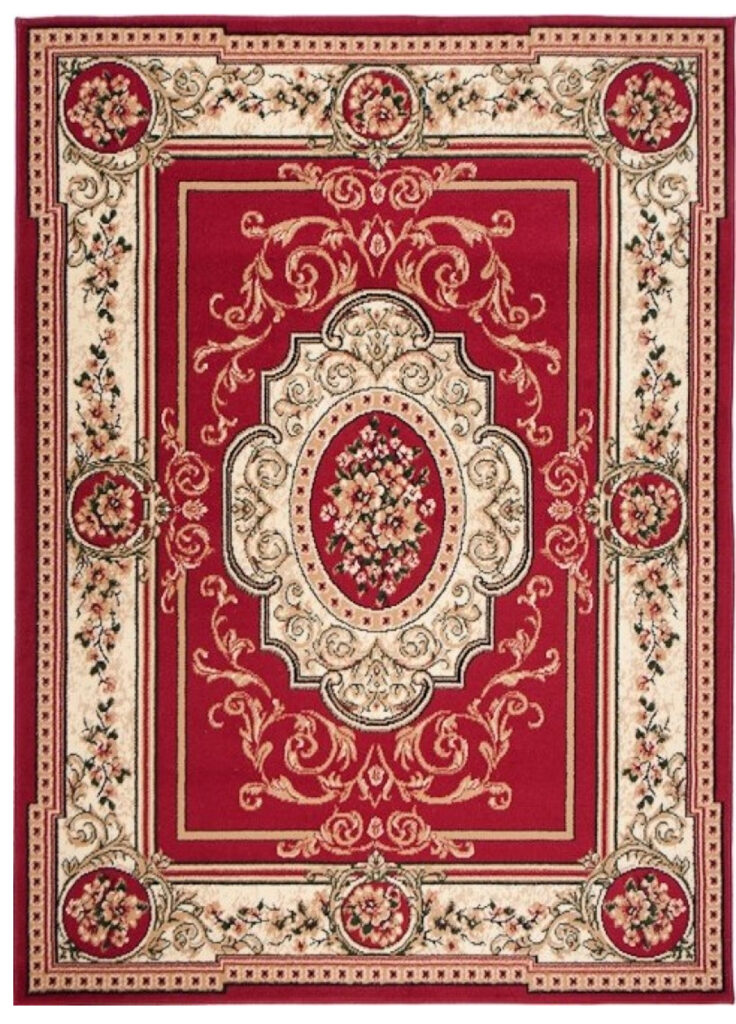 Alfombra Atlas Rojo Crema Tradicional Medallón