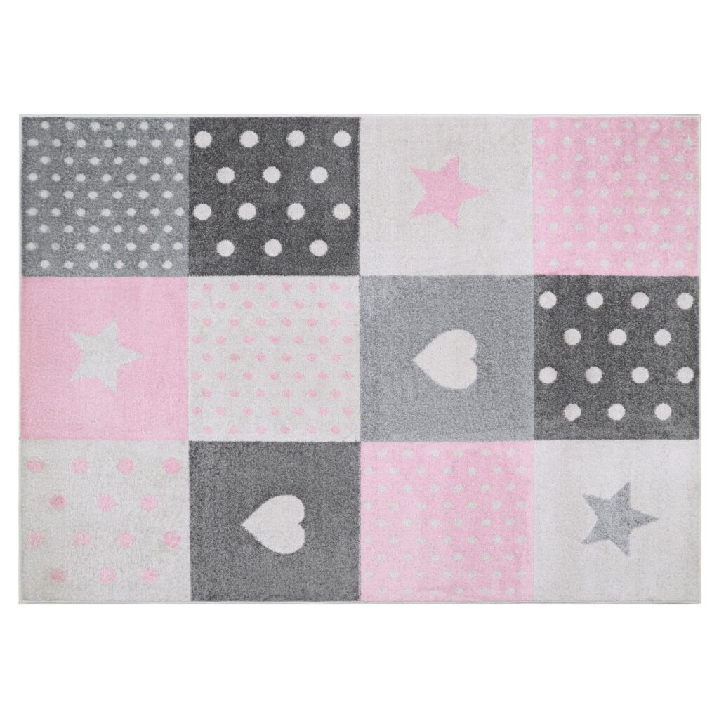 Alfombra Lazur Gris Rosa Cuadrados Infantil