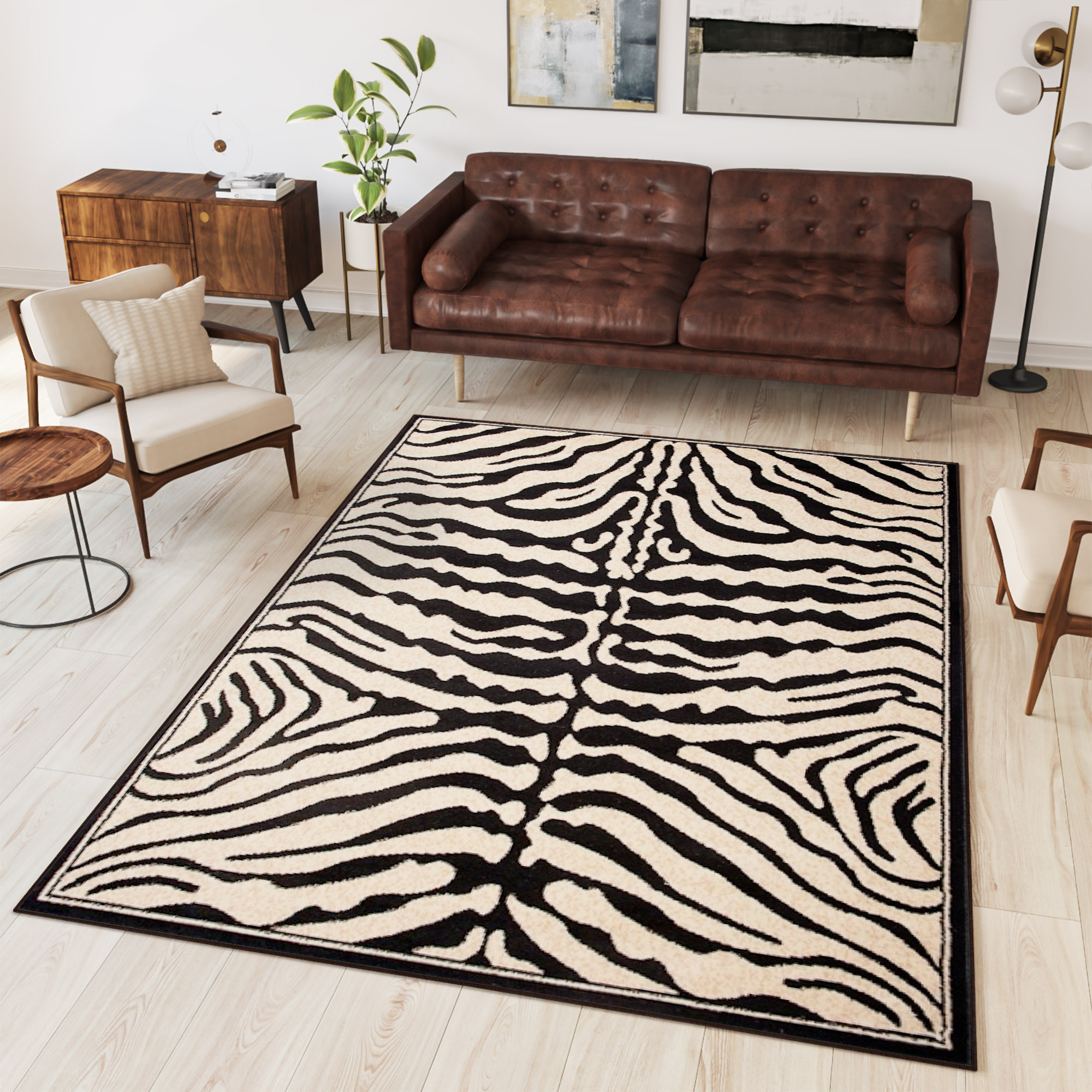 Alfombra Atlas Negro Crema Estampado Animal Cebra