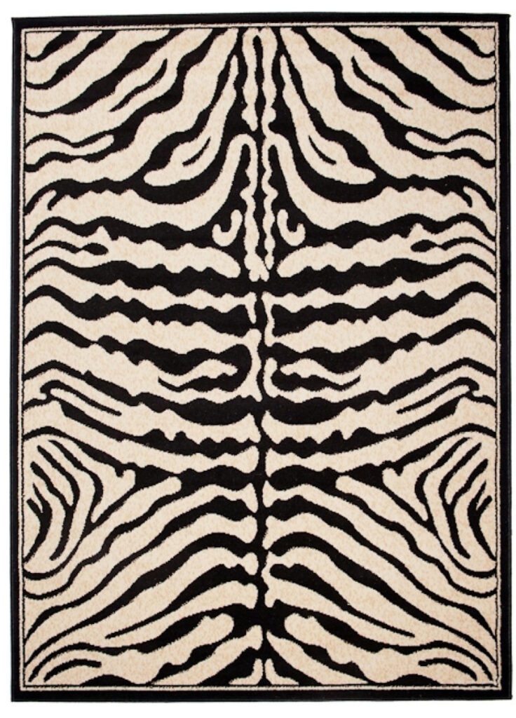 Alfombra Atlas Negro Crema Estampado Animal Cebra