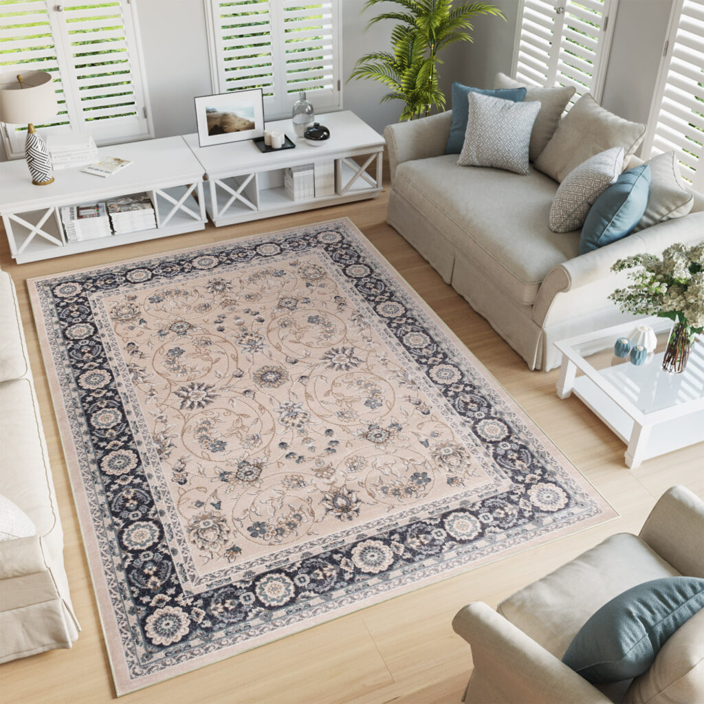 Alfombra Colorado Tradicional Beige Negro Floral