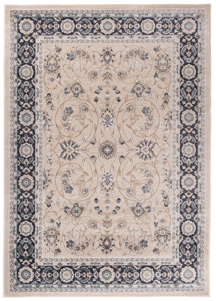 Alfombra Colorado Tradicional Beige Negro Floral
