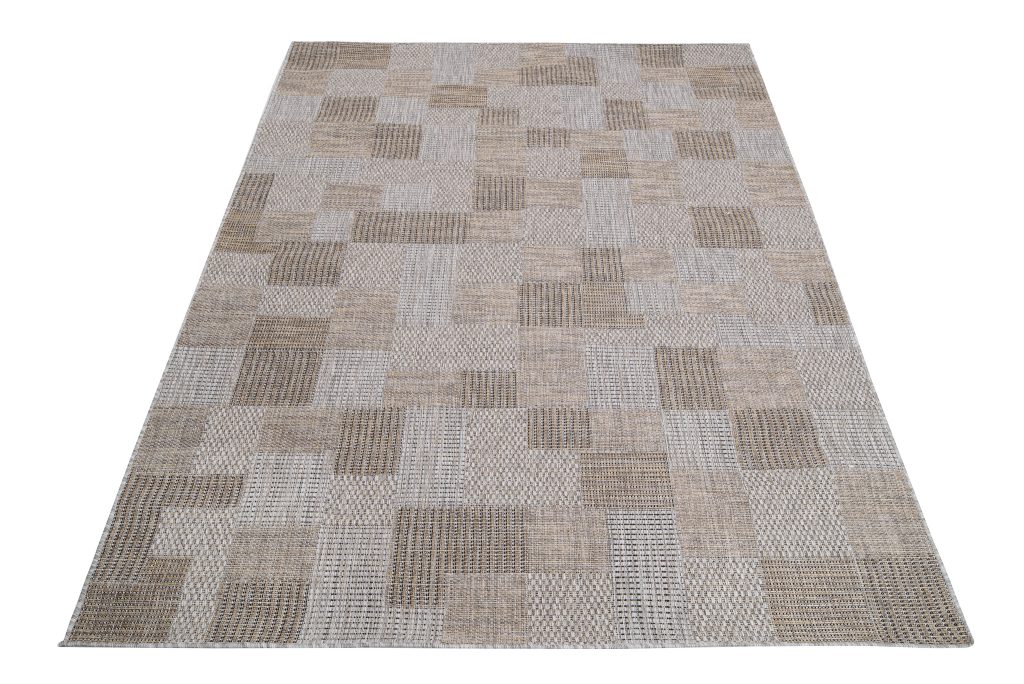 Alfombra Melissa Marrón Gris Cuadrados Interior Exterior