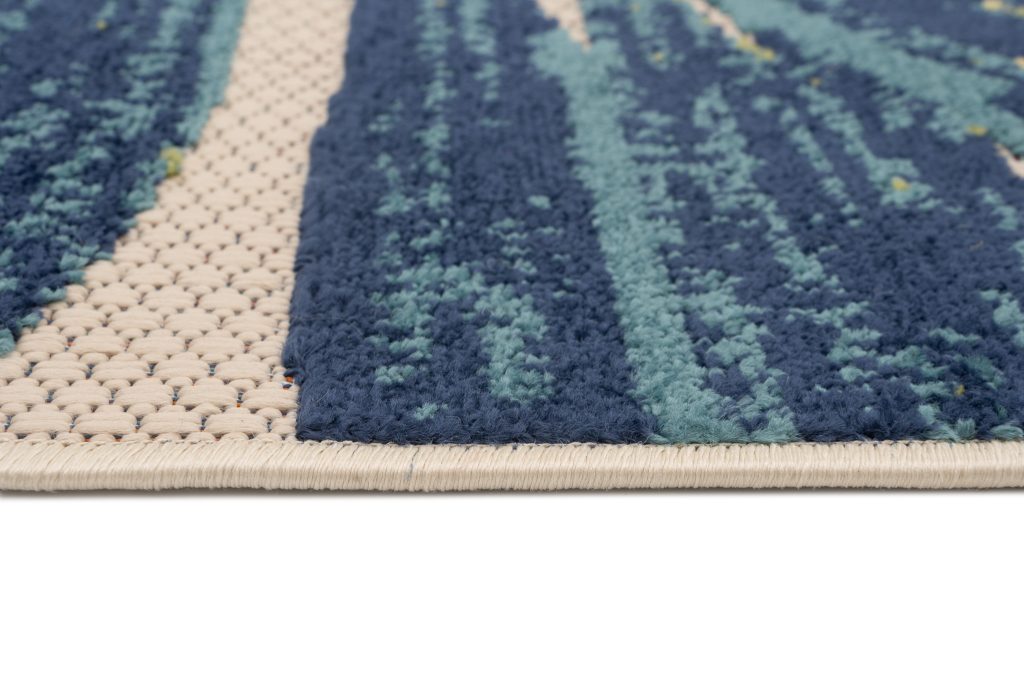 Alfombra Exterior Patio Crema Azul Hojas