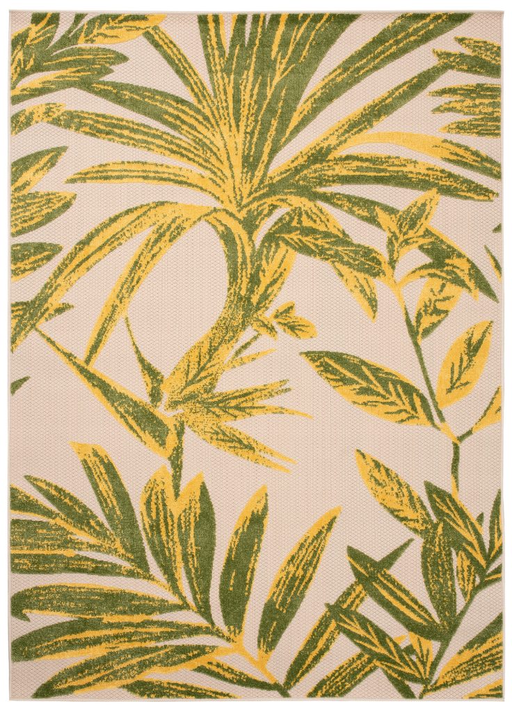 Alfombra Exterior Patio Crema Verde Hojas