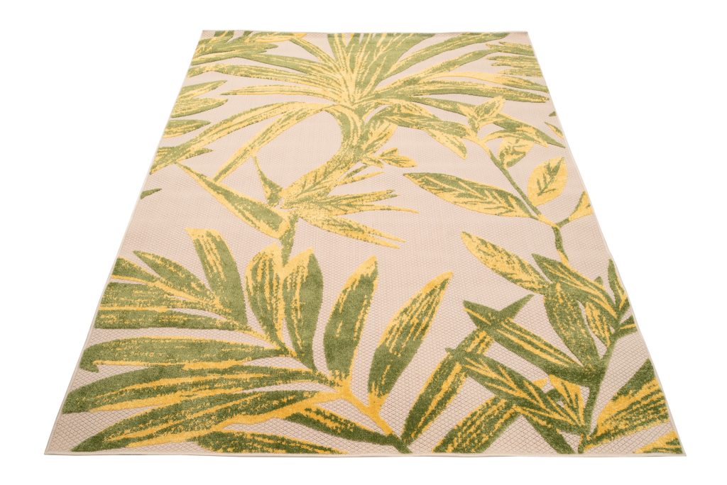 Alfombra Exterior Patio Crema Verde Hojas