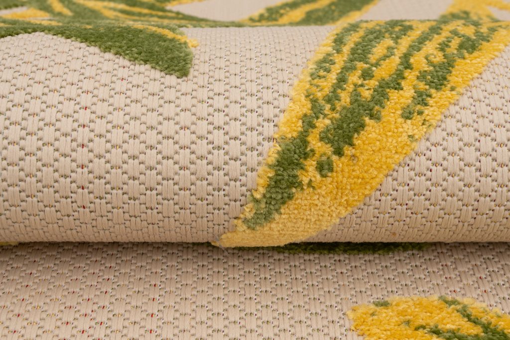 Alfombra Exterior Patio Crema Verde Hojas