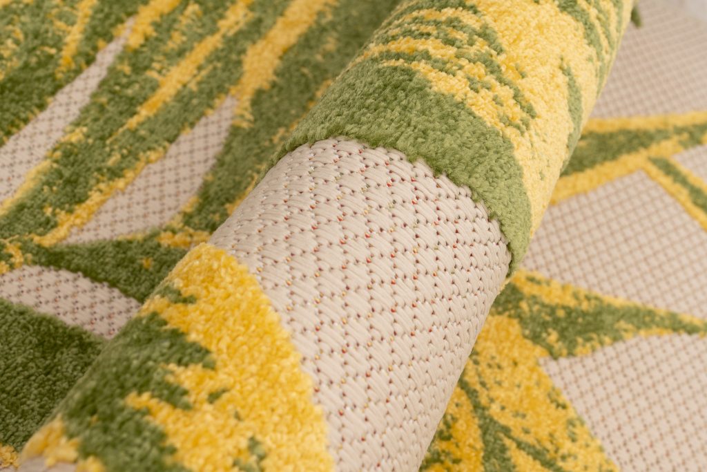 Alfombra Exterior Patio Crema Verde Hojas