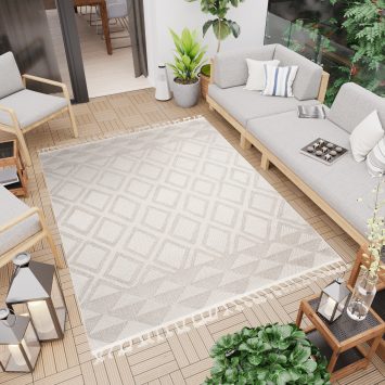 Alfombra Timber Interior Exterior Beige Rombos Triángulos