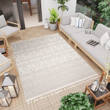Alfombra Timber Interior Exterior Beige Étnico con Flecos