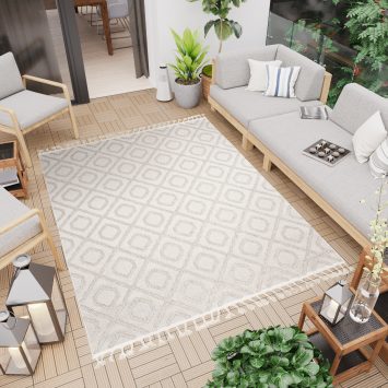 Alfombra Timber Interior Exterior Beige Geométrico con Flecos