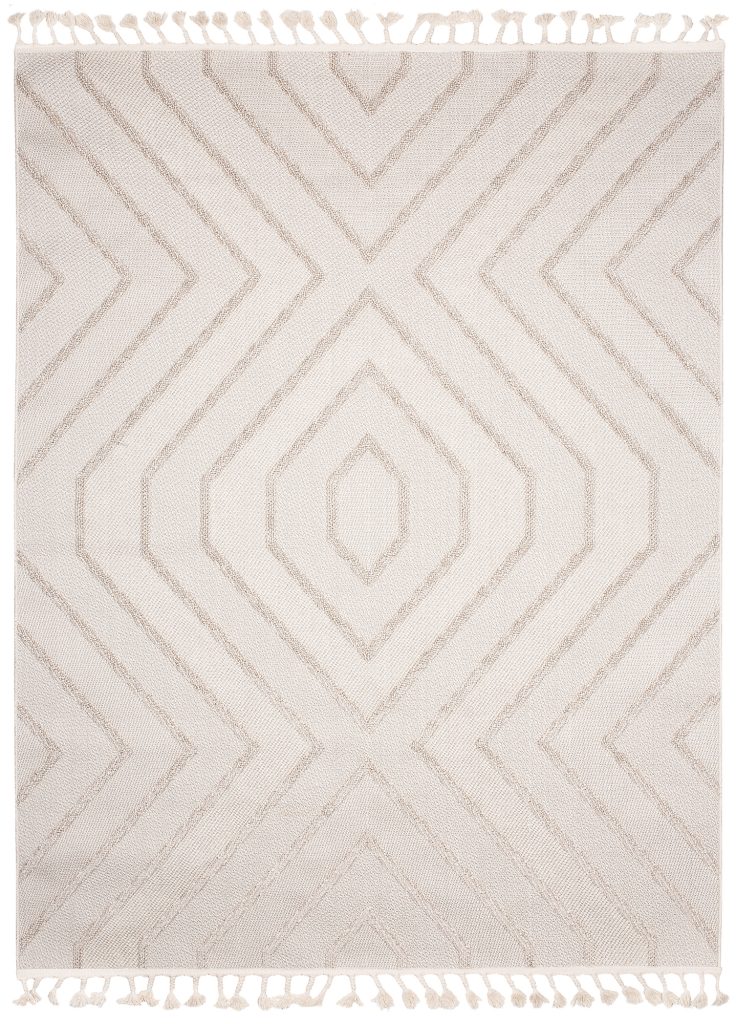 Alfombra Timber Interior Exterior Beige Zigzag con Flecos