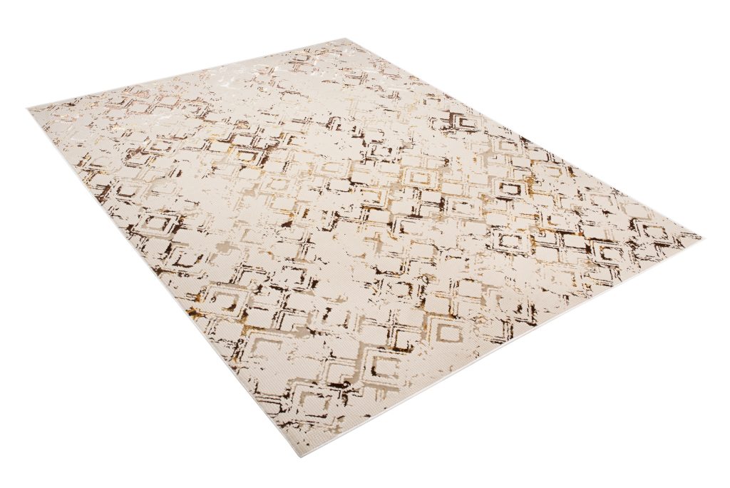 Alfombra Golden Crema Dorado Rombos Moteado
