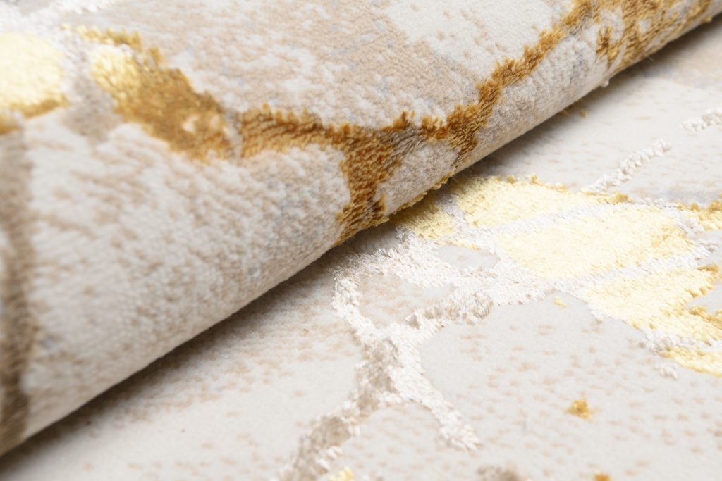 Alfombra Golden Crema Dorado Abstracto Líneas