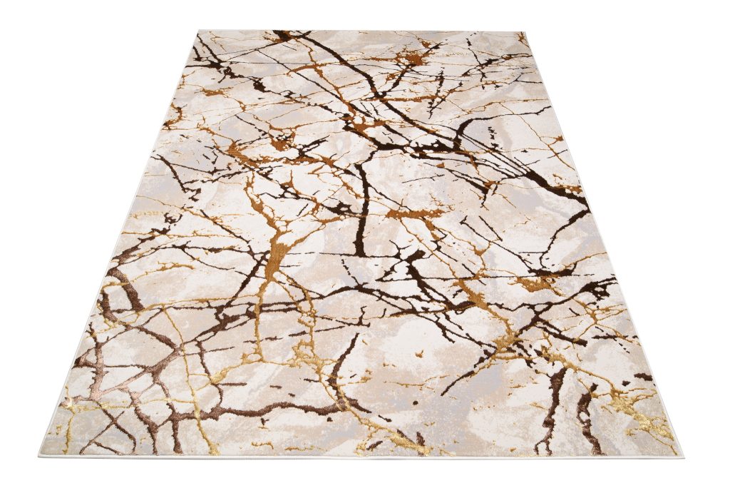 Alfombra Golden Crema Dorado Marrón Líneas