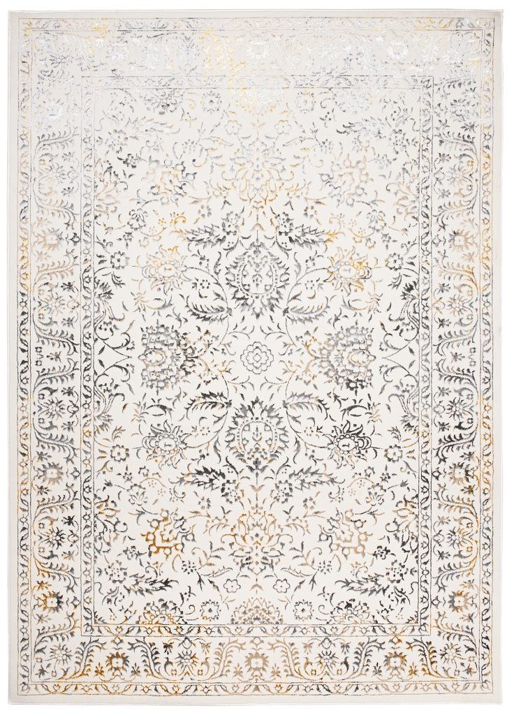 Alfombra Golden Crema Dorado Gris Vintage Borde