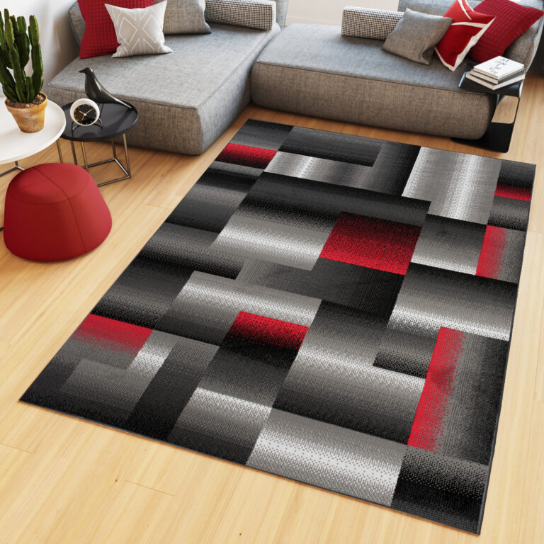 Alfombra Maya Gris Rojo Rectángulos