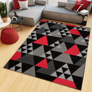 Alfombra Maya Gris Rojo Geométrico Triángulos
