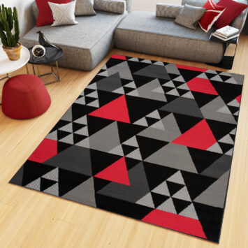 Alfombra Maya Gris Rojo Geométrico Triángulos