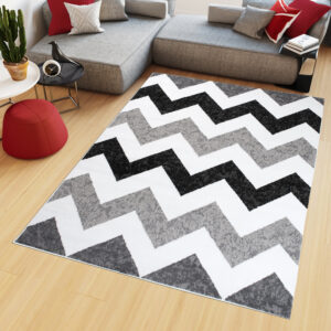 Alfombra Maya Gris Negro Geométrico Zigzag