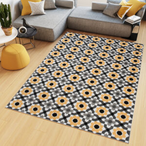 Alfombra Maya Gris Amarillo Floral Mosaico