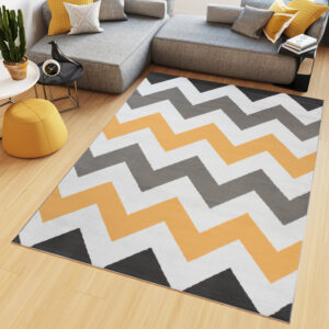 Alfombra Maya Gris Amarillo Geométrico Zigzag