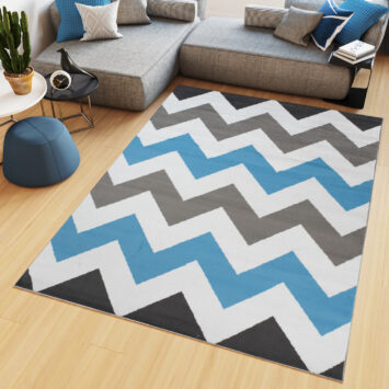 Alfombra Maya Gris Azul Geométrico Zigzag