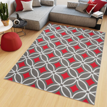 Alfombra Maya Gris Rojo Geométrico Mosaico