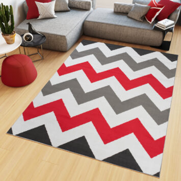 Alfombra Maya Gris Rojo Geométrico Zigzag